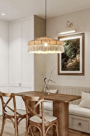 لوستر منگوله ای مخروطی روستیک بوهمی حصیری و مکرامه-thumb