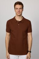 تی شرت یقه پولو قهوه ای پارچه ای با بافت نرم نخی باریک و باریک مردانه-thumb