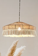 لوستر منگوله ای مخروطی روستیک بوهمی حصیری و مکرامه-thumb