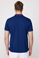 تی شرت باریک مردانه با آستین پیکه ساده 100% پنبه ای راه راه یقه آبی سرمه ای-thumb