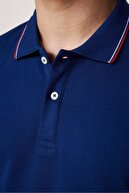 تی شرت باریک مردانه با آستین پیکه ساده 100% پنبه ای راه راه یقه آبی سرمه ای-thumb