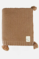 پتوی تلویزیونی بافتنی کوکو برنجی پرتاب مبل بافتنی شتری با پومپوم-thumb