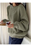 ژاکت اورسایز سبز زنانه، ژاکت بافتنی Fmoda1400-thumb