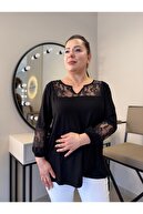 یقه توری سیاه به علاوه بلوز اندازه-thumb