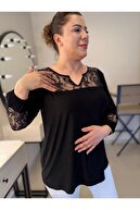 یقه توری سیاه به علاوه بلوز اندازه-thumb