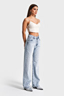 جین برفی زنانه رنگ Doris T5-4S5-27 راست فیت قلب و طرح سنگ براق جین جین-thumb