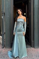 طراحی سبک سبک ساتن آستین لباس شبانه-thumb