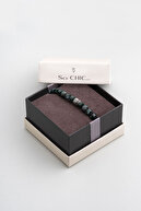 دستبند نقره ای قابل تنظیم مردان با سنگ آژانس خزه طبیعی-thumb