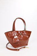 کیف دستی و شانه ای چرم چروک چروک شده برنزه با جزئیات جذاب زنانه با بسته شدن مگنت سمیرا-thumb