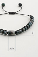 دستبند نقره ای قابل تنظیم مردان با سنگ آژانس خزه طبیعی-thumb