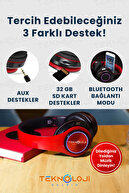 هدفون بی‌سیم هدفون بلوتوث روی گوش با نور LED میکروفون قرمز تاشو-thumb