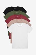 تی شرت یونیسکس 5 بسته سیاه-سفید-خاکی-کلارت قرمز-راسو باریک با برش 100% پنبه-thumb