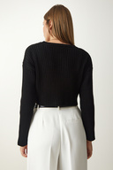 Zipper Wick Crop Lnitwear Cardigan Black LPF0100-thumb