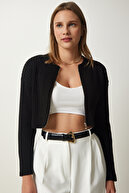 Zipper Wick Crop Lnitwear Cardigan Black LPF0100-thumb