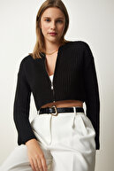 Zipper Wick Crop Lnitwear Cardigan Black LPF0100-thumb