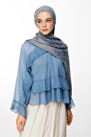 شال دو رو طرح حنا خاکستری تیره آبی روشن-thumb