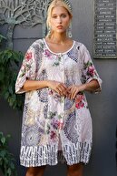 Chiccy Kadın Pudra İtalyan Düğmeli Çiçek Desenli Dantel İç Elbiseli Dantel Elbise M10160000EL94252
