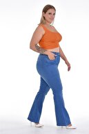 Era Lisa Kadın Mavi Ispanyol Paça Likralı Büyük Beden Jeans Pantolon