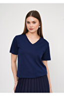 پارچه 100 ٪ پارچه ای interlok به طور منظم تیشرت v-yaka kadım تی شرت-thumb