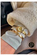 Gold watch + bracelet