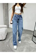 جلوه کم رنگ زنانه وینتیج فاق بلند جین گشاد-thumb