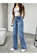 جلوه کم رنگ زنانه وینتیج فاق بلند جین گشاد-thumb