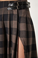 Belted Checked Flaved Woven Wanged Brown Black LNS0015-thumb