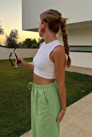 شلوار پارچه ای گشاد دور کمر سبز Mg1950-thumb