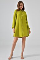 تونیک دکمه دار چوبی سبز روغنی-thumb