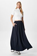 زن لونا لونا کمر جیب نیروی دریایی آبی ماکسی بلند دامن-thumb