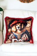 burgundy fringed dog