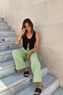 شلوار پارچه ای گشاد دور کمر سبز Mg1950-thumb