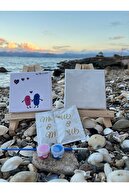 2 عدد مینی بوم 10*10 سانتی متر + 2 عدد سه پایه 3 رنگ مختلف و 1 عدد قلم مو ، بوم هدیه برای عاشق-thumb