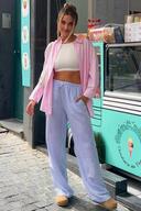 شلوار راه راه گشاد گشاد قابل تنظیم کمر آبی MG2087-thumb