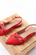 کفش های نوک تیز تورس قرمز خال خالی (پاشنه دو سانتی متری).-thumb