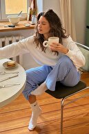 شلوار راه راه گشاد گشاد قابل تنظیم کمر آبی MG2087-thumb