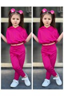 ست پائین دختر بچه آستین کوتاه کلاه دار کمر الاستیک و شلوار لباس مسافرتی مهد کودک دبستان-thumb