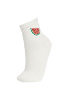 Defacto Kadın Meyve Desenli 3'lü Pamuklu Spor Çorap