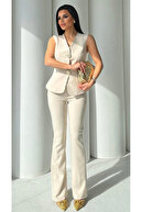 شلوار جلیقه دکمه طلای زنانه سنگ تنظیم شده است-thumb