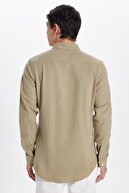 برش باریک باریک مردانه 100 ٪ کتانی کتانی کتانی دکمه یقه یقه دار-thumb