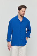 پیراهن تابستانی کتانی آیروبین گشاد با بافت نیلی مردانه-thumb