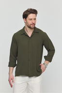 پیراهن تابستانی مردانه گشاد با بافت اورسایز پیراهن مردانه گاه به گاه خاکی-thumb