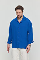 پیراهن تابستانی کتانی آیروبین گشاد با بافت نیلی مردانه-thumb