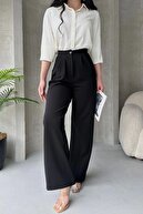 شلوار لیما مشکی Palazzo برش مشکی راه راه-thumb