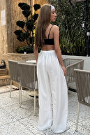 کتانی سفید کتانی زنان مخلوط شلوار فراوان شلوار Palazzo-thumb