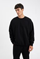 اورسایز Wide Fit یقه گرد سویشرت ساده ساده پایه ضخیم T5139az24au-thumb