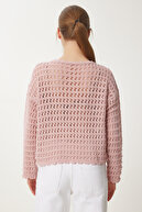 ژاکت بافتنی تابستانی یقه قایق پودری زنانه MW00107-thumb