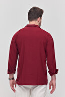 پیراهن تابستانی مردانه گشاد اورسایز پیراهن راحتی آستین بلند مردانه کلارت قرمز-thumb