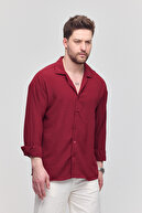 پیراهن تابستانی مردانه گشاد اورسایز پیراهن راحتی آستین بلند مردانه کلارت قرمز-thumb