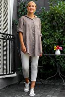 Chiccy Kadın Vizon İtalyan Yakalı 3/4 Kol Düğme Detaylı Keten Tunik Gömlek M10010400GM99385